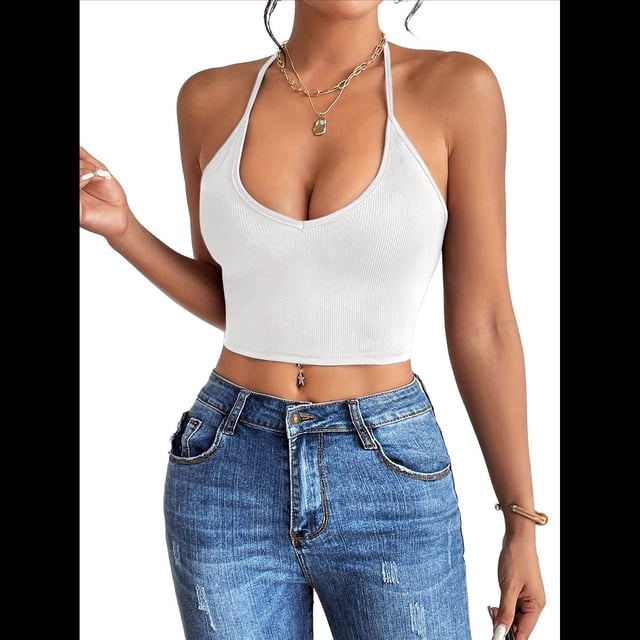 Camisola Básica de Tirantes Finos con Cuello en V y Canalé para Mujer (2025). L