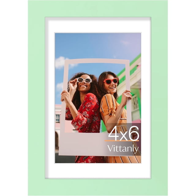 Vittanly 4x6 Picture Frame, Premium Material with Shatter Resistant Plexiglass, Display Pictures 3.5x5 with Mat or 4x6 without Mat, Photo Frame for Wall or Table Top Display, Light Green, 1 Pack