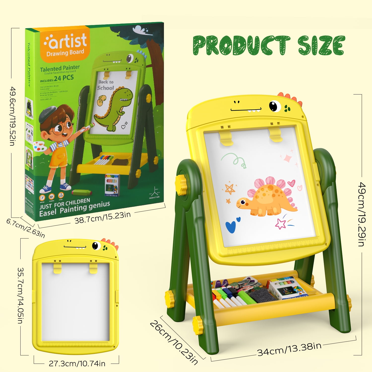 UQN Easel for Kids, Kids Art Easel for Toddlers Age 2-4, Standing Double Sided Magnetic Drawing Board with Chalkboard Whiteboard, Christmas Birthday Gift for Boys Girls 2 3 4 5 Years Old