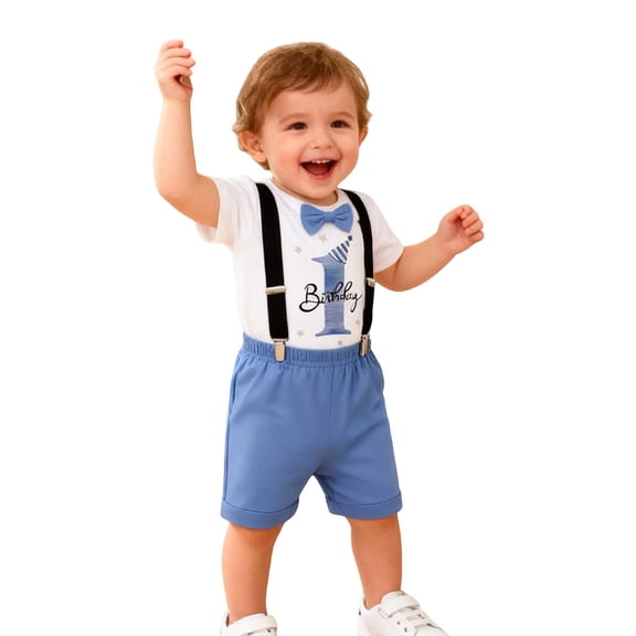 WAYUTE Baby Boy Clothes First Birthday Party Outfit Cute Romper with Suspenders Shorts Overalls for Toddler Casual Outfit Sets