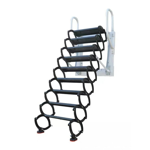 PreAsion Wall Mounted Folding Attic Ladder Black Al-mg Alloy 11.5ft/14Steps