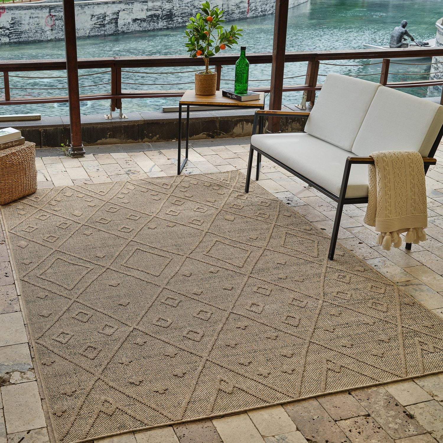 Rug Branch Hogar Abstract Indoor Outdoor Area Rug, Brown Beige, Boho - Living Room, Bedroom, Dining Room, and Kitchen