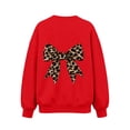 thumbnail image 4 of Fall Hoodless Sweatshirts for Girl Loose Leopard Bow Printed Long Sleeve Crew Neck Solid Color Fashion Casual Pullover Tops Red 01 2-3 Years, 4 of 7