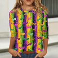 thumbnail image 2 of Womens Mardi Gras Top 3/4 Sleeve Carnival Shirt, Casual Crewneck Blouse for 2026 Carnival Party Outfit, 2 of 5