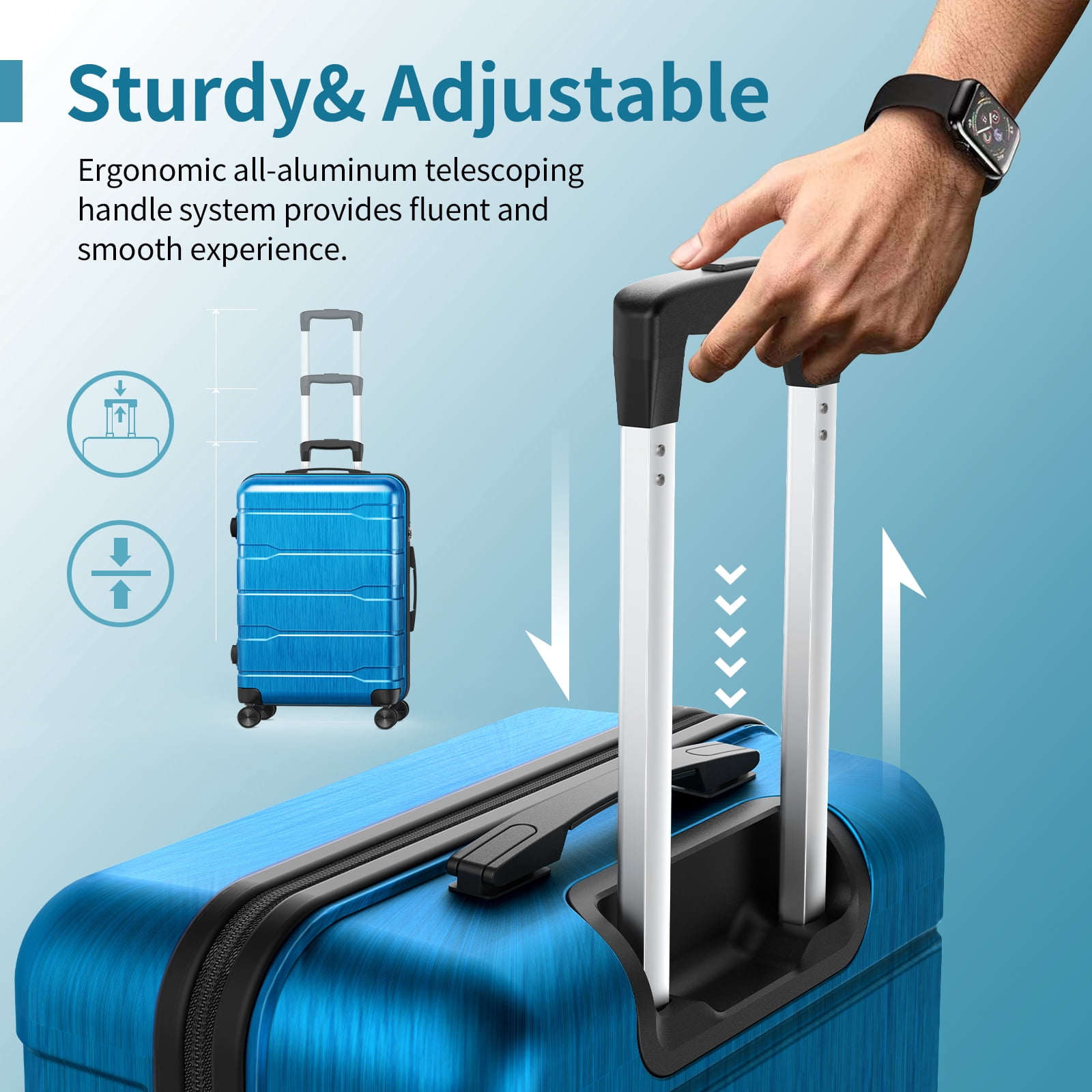 SUGIFT Hardside Luggage Set 3 Piece Lightweight Suitcase with TSA Lock Spinner Wheels, Blue