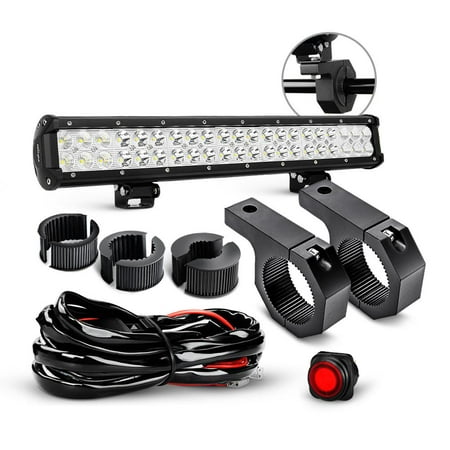 Nilight 20 Inch 126W Spot Flood Combo LED Light Bars Off-Road Light Mounting Bracket Horizontal Bar Tube Clamp with Wiring Harness Kit, 2 Years