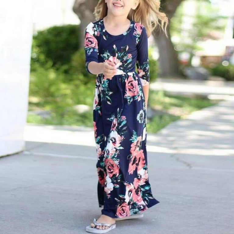 Size 5T Girls Floral Maxi Dress, Boho Floral Long Dress, Fall Girls Clothes, Flower buy Girl Dress