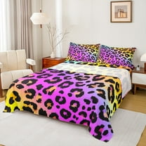 Manfei Pink Leopard Print Twin Sheet Sets for Girls, Rainbow Gradient Twin Fitted Sheet, Cheetah Print Flat Sheet, Super Cozy Room Decor 3pcs
