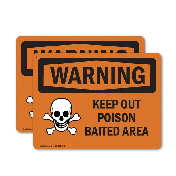 (2 Pack) Keep Out Poison Baited Area OSHA Warning Sign 10 Inch X 7 Inch Indoor / Outdoor Rust-Free Aluminum Metal Signs for Workplace, Workshop, and Construction Site, Made in the USA
