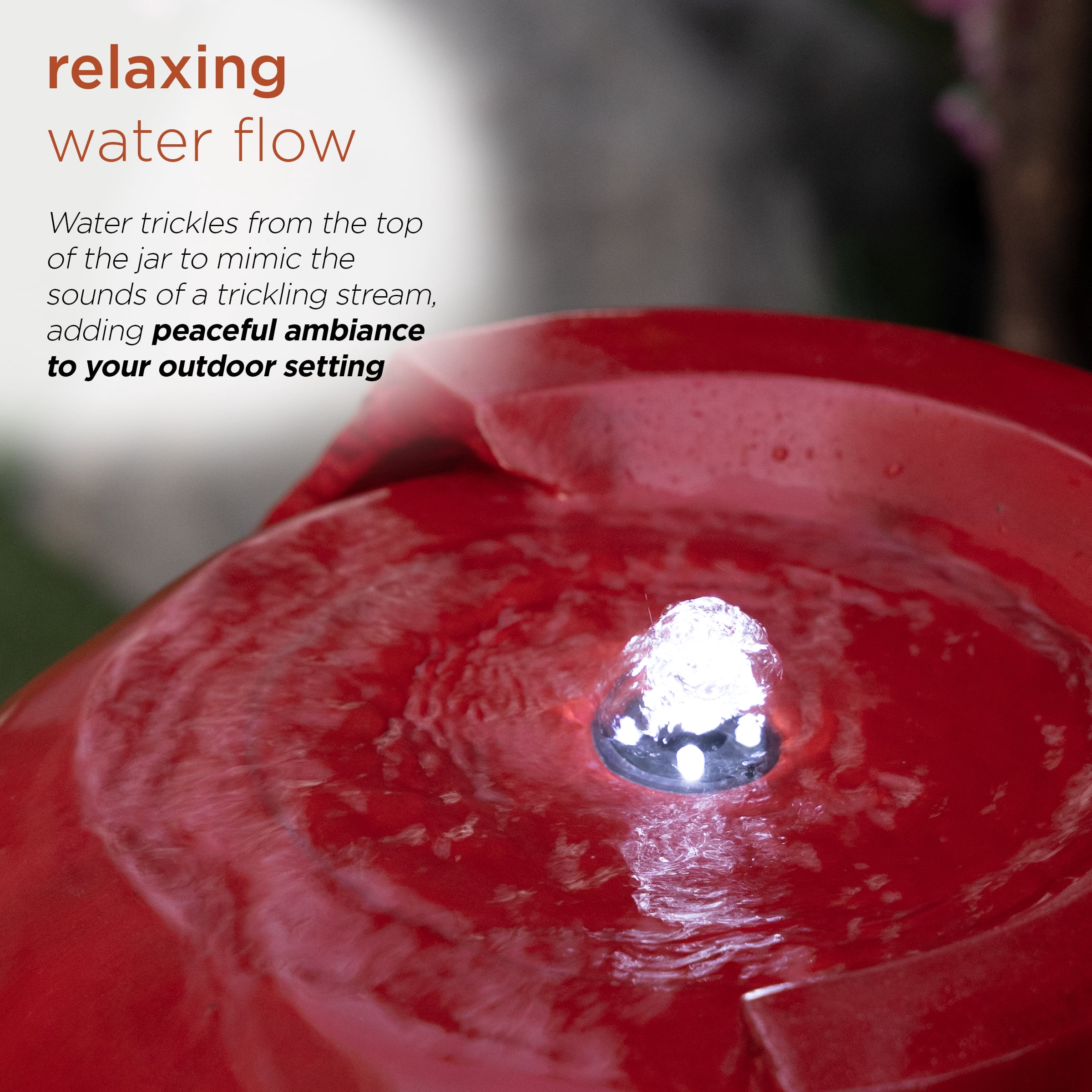 Alpine Corporation DIG100XS-RD Outdoor Floor Antique Jar Water Fountain with LED Lights, Vintage Light Waterfall, 33", Red