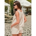 thumbnail image 6 of Women'S Summer 2 Piece Outfits Sleeveless Tank Top Matching Shorts Sets Cotton Striped Sweatsuits Khaki pattern L, 6 of 8