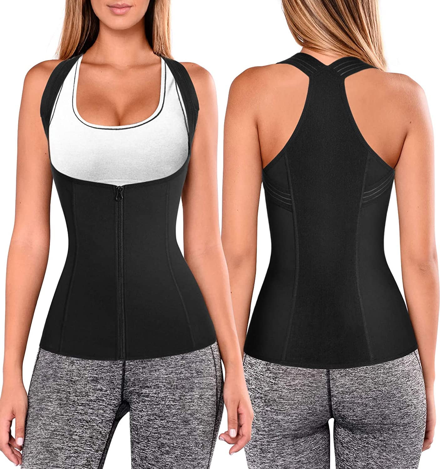 Nebility Women Back Braces Posture Corrector Waist Trainer Vest Tummy Control Body Shaper for Spinal Neck Shoulder and Upper Back Support (Black, OOM)