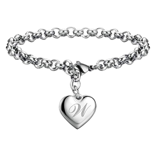 Pulseras con iniciales para adolescentes Pulseras con corazón de acero inoxidable para mujeres 26 letras Alfabeto Pulsera Regalos de joyería para niñas adolescentes