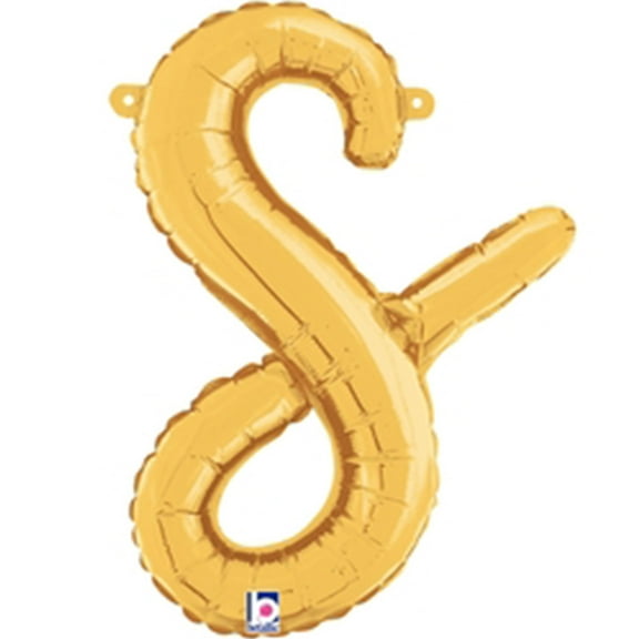 14 inch Script Letter S - Gold (Air-Fill Only) Betallic Foil Mylar Balloon - Party Supplies Decorations