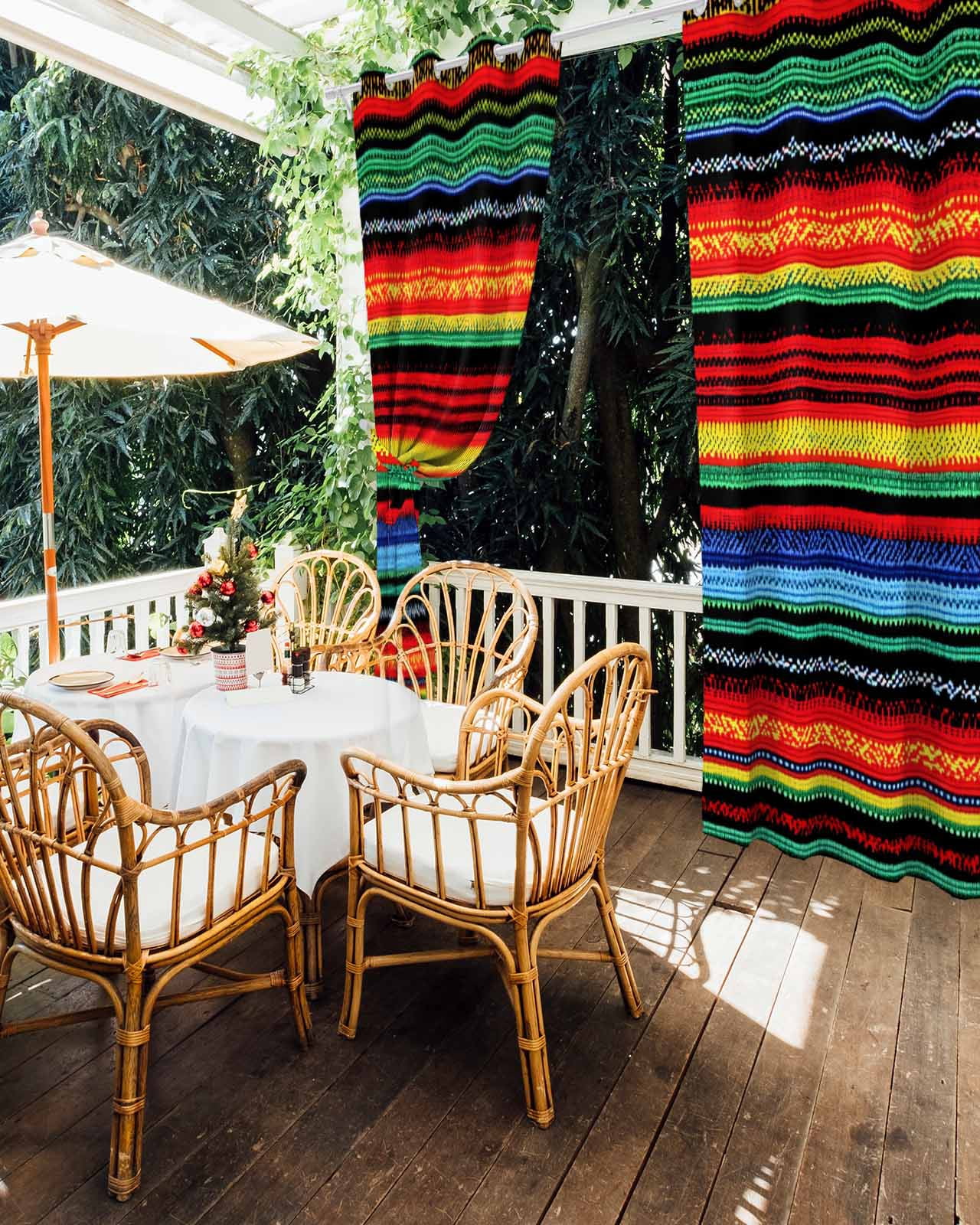 nqOlkjepod Outdoor Curtains for Patio Waterproof, Mexico Stripes Outdoor Privacy Panels Grommet, Colored Abstract Striped Orange Red Boho Blackout Outside Curtains for Porch/Cabana 54"x84", 2 Panels