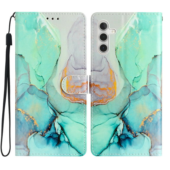 Allytechgroup Pattern Wallet Flip Case for Samsung Galaxy A54 5G, Premium PU Leather Kickstand Card Slots Cover Case with Wrist Strap Magnetic Clasp Shockproof Anti-Scratch Case, Green Marble