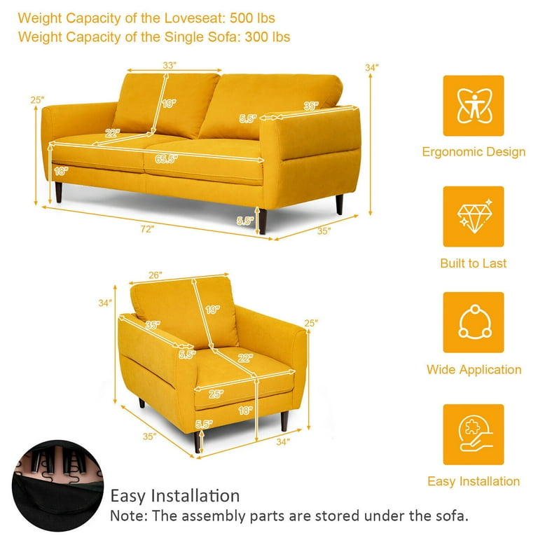 Gymax 2 Pieces Living Room Sofa Set Modern Fabric Sofa Couch Gymax 2 Pieces Living Room Sofa Set Modern Fabric Sofa Couch