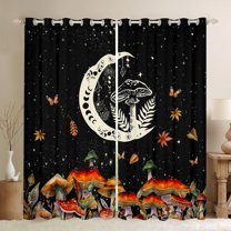 Manfei Cartoon Mushroom Black Out Curtains,Rustic Fungus Plant Curtains Pack of 2 (42x63 Each),bohemian Exotic Style Bedroom Curtains For Girls Teens,Microfiber Bedroom Decor