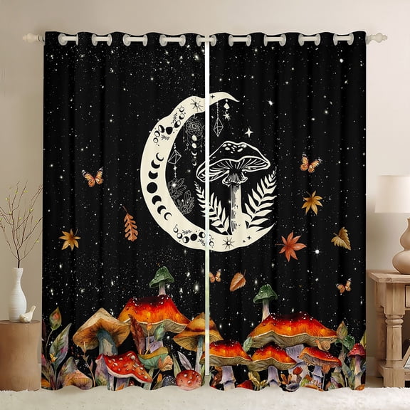 Manfei Cartoon Mushroom Black Out Curtains,Rustic Fungus Plant Curtains Pack of 2 (42x63 Each),bohemian Exotic Style Bedroom Curtains For Girls Teens,Microfiber Bedroom Decor