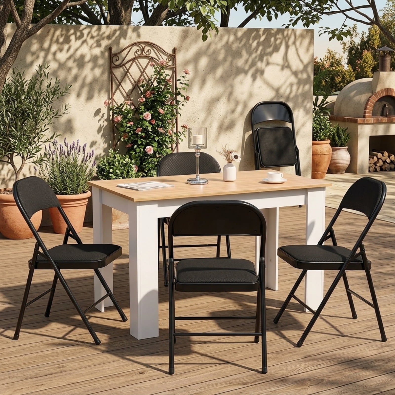 Fenbeli Folding Chairs 10 Pack with Cushion, Black Padded Metal Chairs, Portable Seating for Weddings Meetings Parties and Everyday Use