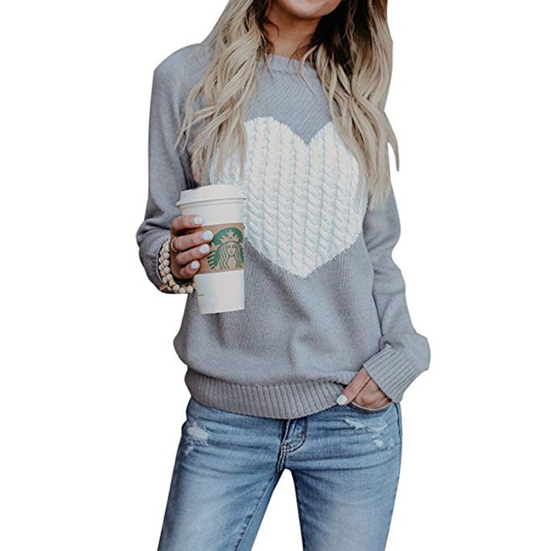 BOBOYOYO Girls Sweater Long Sleeve Crew Neck Cotton Pullover Knit Sweater with Love Heart Pattern 5-12Y