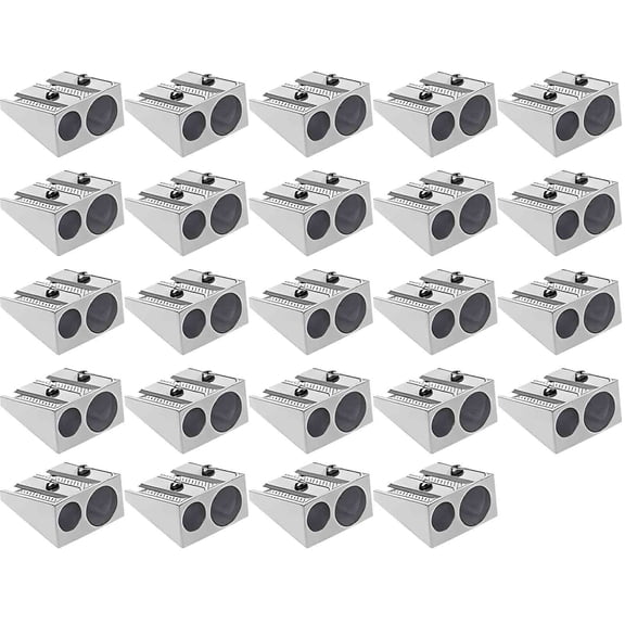Sahpxhe 24 Pcs Metal Double Hole Pencil Sharpener for Different Pencil Sizes,High-Grade Alloy Construction,Ergonomic Non-Slip Grip,Portable Compact for University,Officel Silver