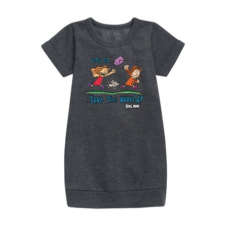 

Dog Man - Let s Go Save The World - Toddler And Youth Girls Fleece Dress