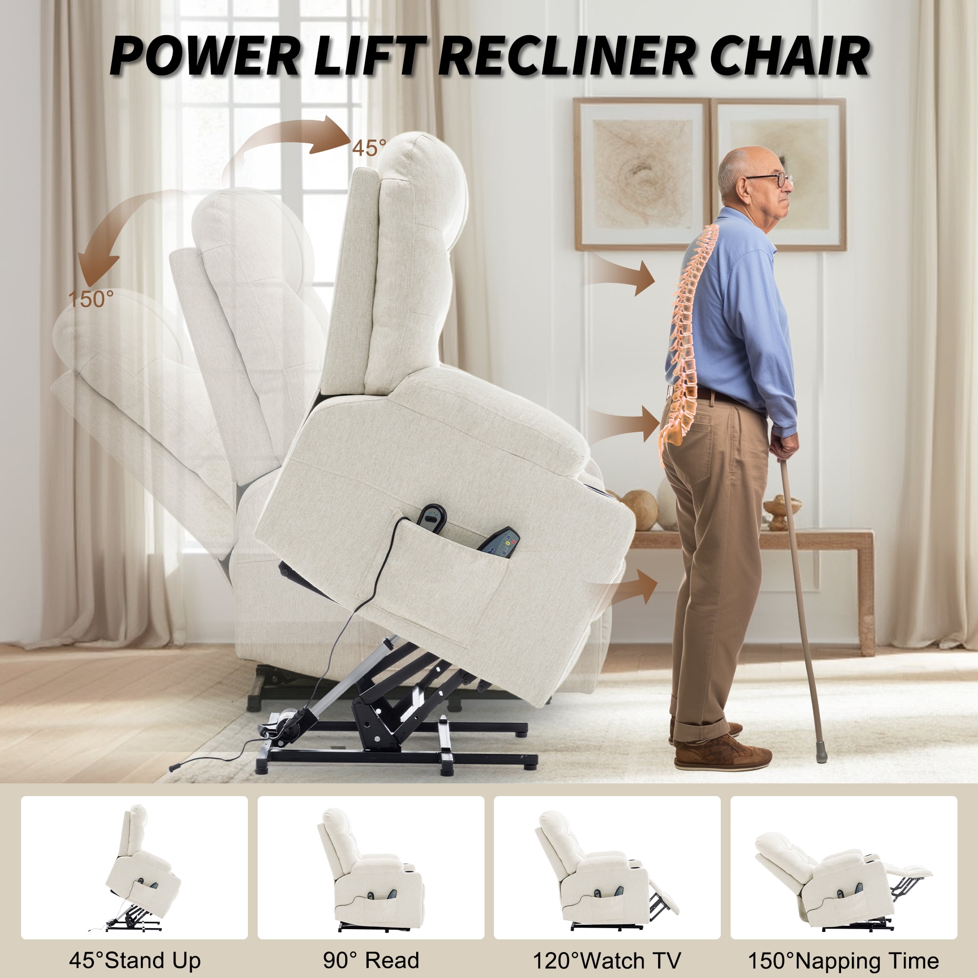 Korser Power Lift Recliner Chair for Elderly with Massage for Living Room,Beige