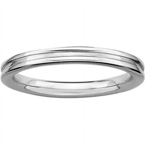 Sterling Silver Rhodium Grooved Ring