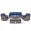 thumbnail image 3 of PARKWELL 7 Piece Outdoor Patio Furniture Set with Fire Pit Table,All-Weather Conversation Set with 4-Inch Thick Cushions,Swivel Glider Chair,7-Seat Furniture Sets for Deck, Backyard,Gray/Navy, 3 of 14