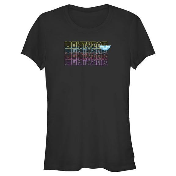 Junior's Lightyear Stacked Colorful Logo  Graphic Tee Black 2X Large