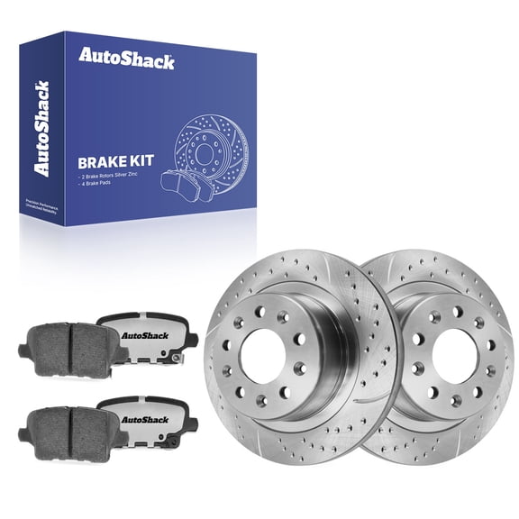 AutoShack Rear Solid Drilled & Slotted Silver Zinc Coated Brake Rotors   Ceramic Pads 6-PC Brake Kit Replacement for 2018-2019 Buick Regal TourX SilverShield Pro 11.34" (288 mm)