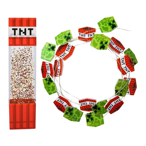 Minecraft 2-Piece TNT Décor Bundle | Glitter Lamp & String Lights