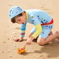 thumbnail image 3 of WOYY Little Boys 3Pcs Swimsuit Long Sleeve Rash Guard Shorts Swimming Cap UPF 50+ Bathing Suit, Sizes 1-8, 3 of 7