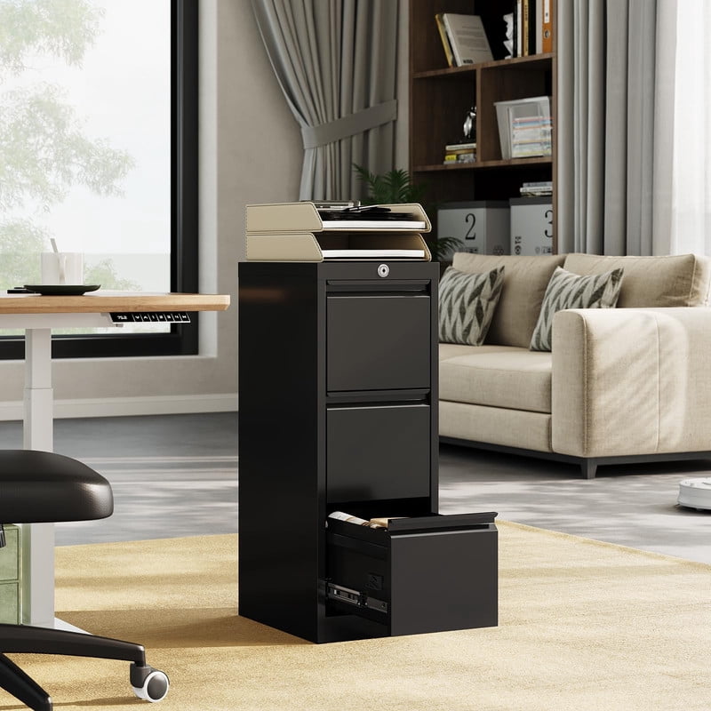 Towallmark 3 Drawer File Cabinet With Lock, Vertical Metal Filing Cabinet For Home/Office, Letter/Legal/A4/F4 File Storage Cabinet, Locking Document Organizer, Black