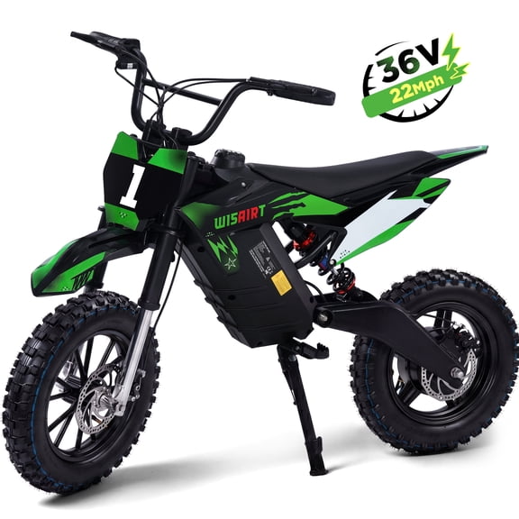 Wisairt 36V Electric Dirt Bike, 900W Electric Motorcycle for Teens, 22 MPH Speed & 16 Miles Range, 10.4Ah Battery Powered Ride on Dirt Bicycle with 16" Tire and Dual Disc Brakes, Ages 13 , Green
