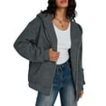 thumbnail image 4 of Womens Zip Up Jackets Spring Casual Solid Color Loose Long Sleeve Outerwear Oversized Lightweight Soft Vintage Fashion Warm Basic Suede Jacket with Pockets Fall Winter, 4 of 6