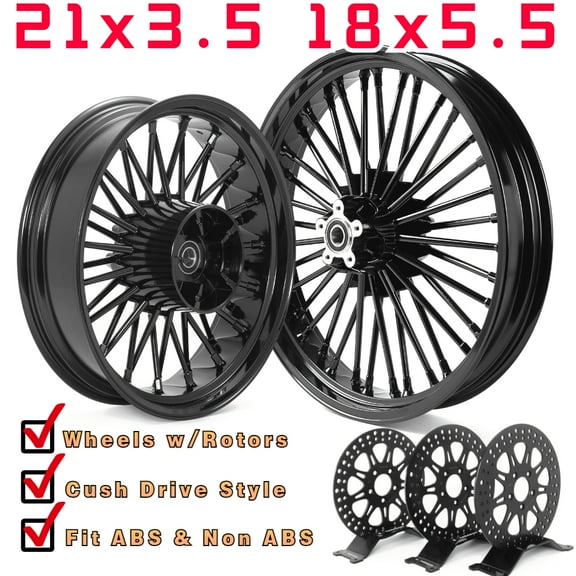 21X3.5 18X5.5 Fat Spoke Wheels Rims Rotors Discs for Harley Davidson Touring Electra Glide FLHTP FLHT Road Glide FLTRX FLTR Road King FLHR FLHP Street Glide FLHX 2009-2024 Ultra Limited FLHTK