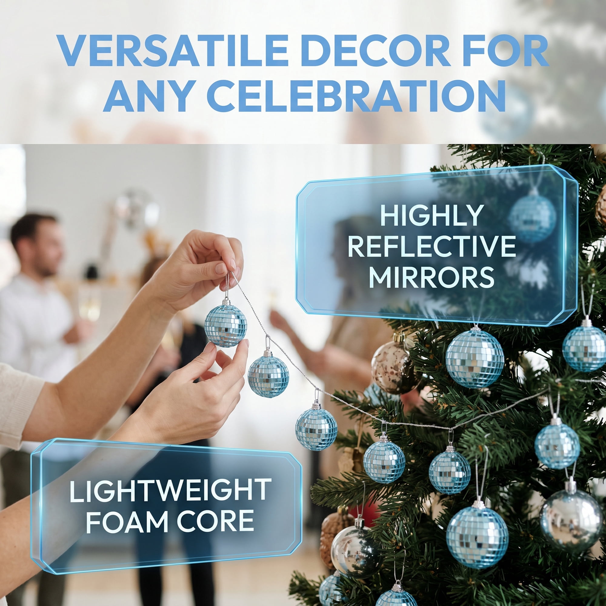 Unique Bargains 10Pcs Mirror Disco Balls for Hanging Sphere Orbs Blue 2"x2"x2"