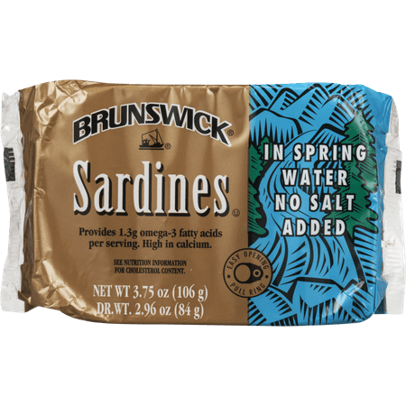 (4 pack) (4 Pack) Brunswick Sardine Fillets in Spring Water, No Salt Added, Gluten Free Food, High Protein Snacks, 3.75oz can