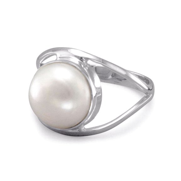 925 Sterling Silver 10mm Freshwater Cultured Pearl Ring With Open Band Design Size 5 Ring for Women and Men