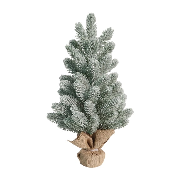 18 Inch Snow Flocked Christmas Tree Artificial Mini Xmas Tree with Burlap Base, Flocked Cone Tree for Home Office Desk Tabletop Holiday Decorations and Party Centerpieces