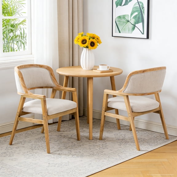 Christopher Knight Home Mid-Century Modern Wooden Dining Chairs with Cushion, Natural Beige, Set of 2