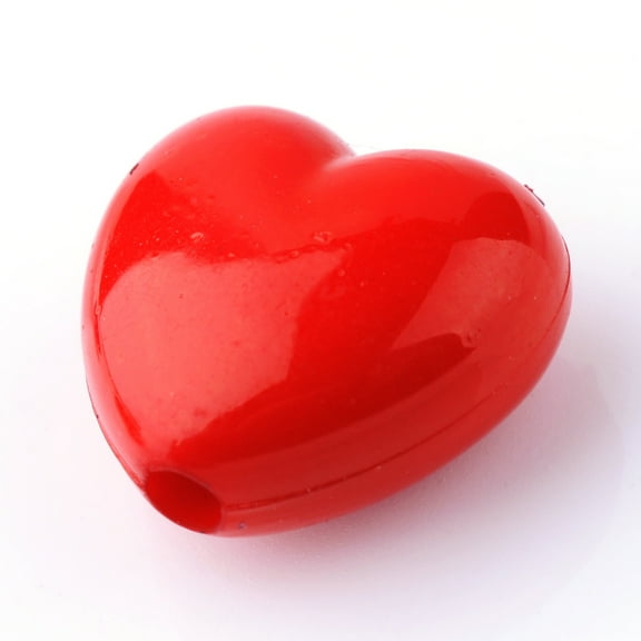 50 pc Opaque Acrylic Beads Heart Red 12x14.5x5.5mm Hole: 1.5mm