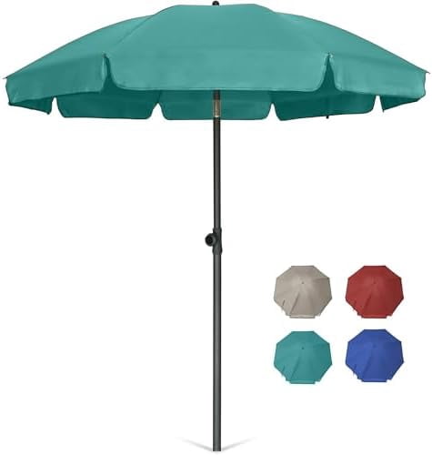 RibRave Patio Umbrella, 6.5 ft Outdoor Table Umbrella with Tilt Steel Pole, UPF50+ Protection, Great for Outdoor Garden Backyard, Turquoise Green