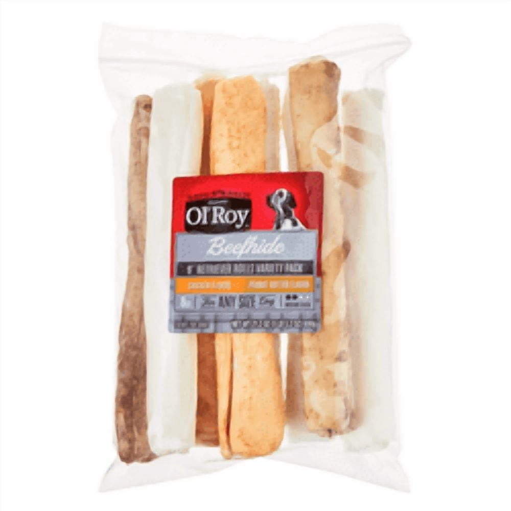 (2 pack) Ol' Roy Rawhide 9-inch Retrievers Multi-Flavored Chews for Dogs, Dry, 21.2 oz, 8 Count