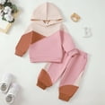 thumbnail image 2 of Xyant Toddler Baby Girl Clothes Set Color Block Long Sleeve Hooded Sweatshirt Pant Sweatsuit Infant Newborn Fall Winter Outfits (2-3 Years,Pink), 2 of 7
