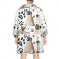 thumbnail image 2 of Pug and Footprints Wearable Oversized Blanket,Wearable Blanket Hoodie for Adults,Cozy Hooded Blankets with Super Pockets,Super Warm Fuzzy Pullover for Women & Men, 2 of 6