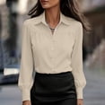 thumbnail image 5 of ClodeEU Women Classic Lapel Collar Long Sleeve Button Down Shirt,Casual Slim Fit Office Formal Blouse Beige,Women's Plus L, 5 of 7