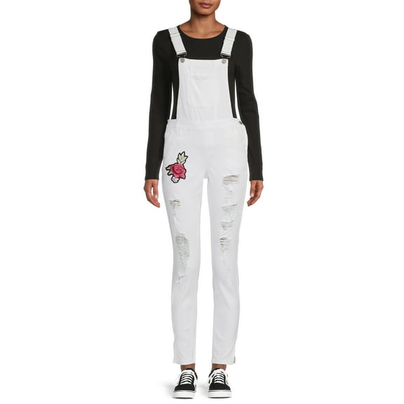 Dollhouse Junior's Embroidered Rose Denim Overalls